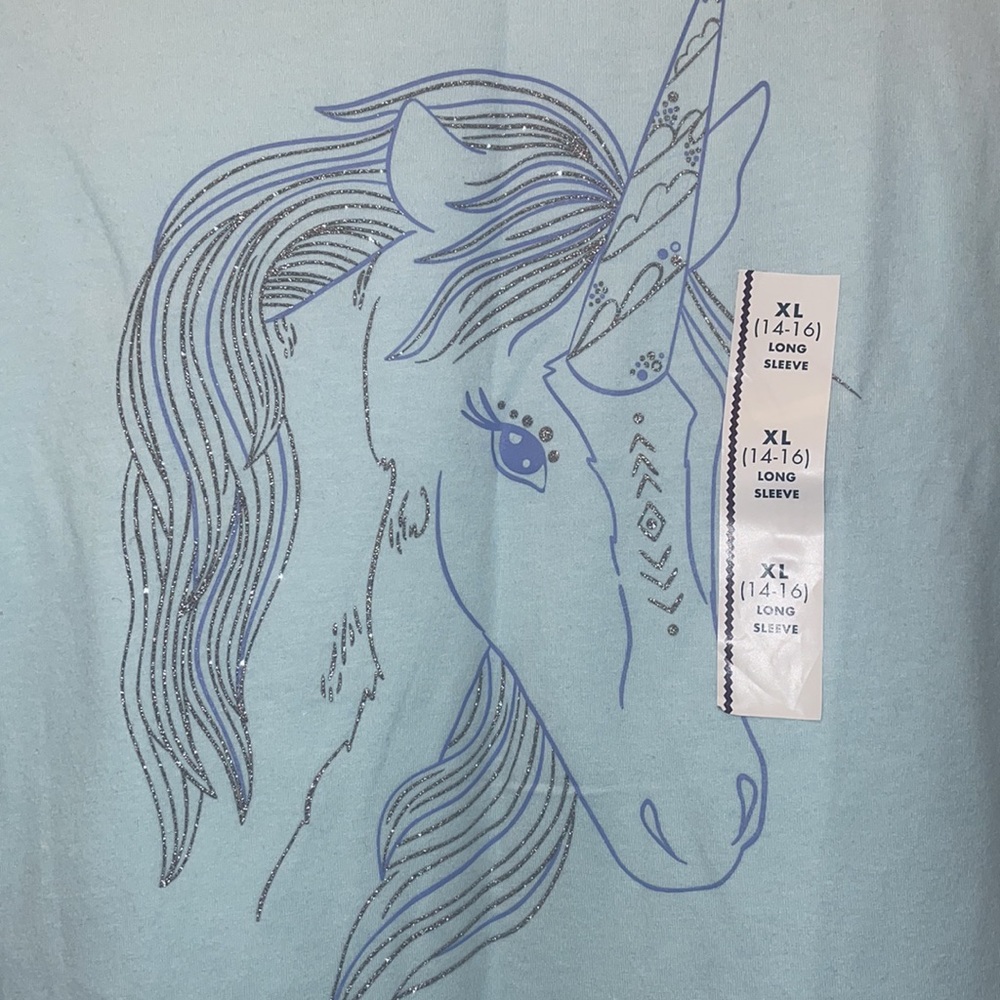 Cat and Jack unicorn blue shirt with glitter size 14 new